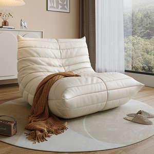 点缀简约现代真皮毛毛虫沙发单个客厅卧室皮质懒人靠背椅休闲单椅