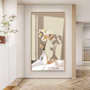 北欧光影入户玄关装饰画奶油色治愈静物花卉客厅过道走廊墙面挂画