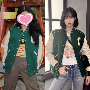 欧阳娜娜lisa同款22春秋新新绿色棒球服女ins复古休闲外套运动服