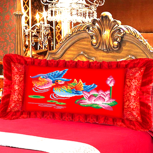 十字绣双人鸳鸯枕戏水图十字绣枕头套自己绣结婚新款1.5米手工diy