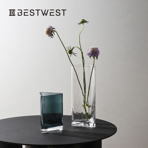 BEST WEST 几何玻璃花瓶摆件创意北欧客厅透明插花瓶家居餐桌轻奢