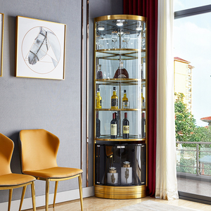 北欧轻奢客厅靠墙角落拐角三角弧形钢化玻璃酒柜置物架子餐边柜窄