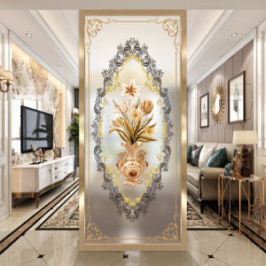 北欧式玻璃屏风入户玄关隔断墙客厅夹胶简约轻奢雕刻花纹钢化定制