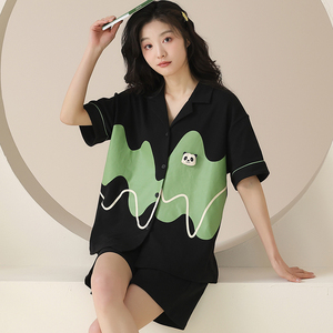 卡之恋夏天睡衣女2024新款纯棉日式和服短袖黑色设计感套装家居服