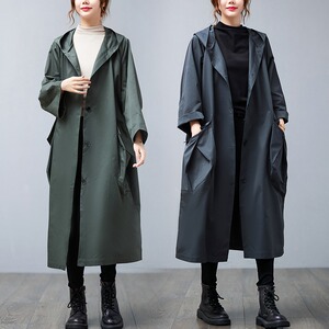 时髦带帽风衣女2021新款宽松大码胖mm藏肉大口袋休闲百搭长款外套