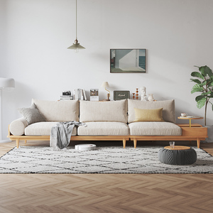 实木沙发客厅布艺北欧棉麻小户型单现代简约三人沙发储物日式原木