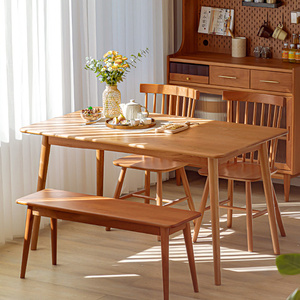 樱桃木全实木餐桌日式小户型北欧简约现代长方形客厅吃饭桌椅组合