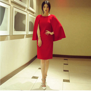 欢乐颂2蒋欣樊胜美 同款红色斗篷披肩修身显瘦连衣裙ol气质晚礼服