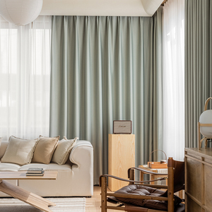 现代简约遮光窗帘日式北欧风卧室客厅落地飘窗成品定制新款灰绿色
