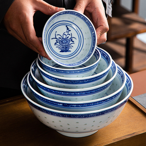青花瓷碗老式家用饭碗面碗商用传统怀旧中式复古景德镇陶瓷兰花碗