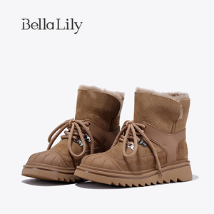 BellaLily新款羊皮毛一体雪地靴棉鞋女春加绒保暖百搭时装靴