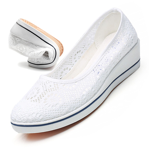 夏款女式网鞋白色透气护士鞋坡跟小白鞋工作鞋美容院鞋高跟女鞋