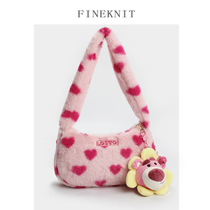 【fineknit】花仙子草莓熊挂件毛绒包可爱女包毛毛包腋下包单肩包