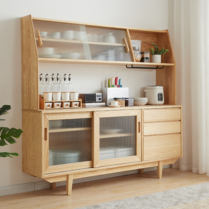 北欧原木餐边柜餐厅现代简约家用多功能高柜日式实木茶水柜靠墙