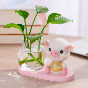 可爱小猪摆件玄关装饰品家居客厅电视柜桌面水培水养植物创意摆设