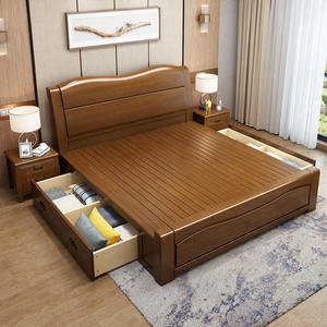 铭瑄中式实木床1 8米双人床主卧大床经济型气动箱体高箱床储物床