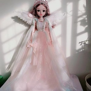 60厘米巴比娃娃女孩长发公主艾莎婚纱天使翅膀唱歌宝宝洋娃娃玩具