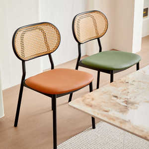 北欧铁艺藤编餐椅现代简约民宿咖啡厅靠背椅设计师酒店椅靠背椅子