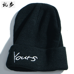 网红帽子男女秋冬毛线帽韩版潮ins日系百搭针织刺绣保暖黑色冷帽