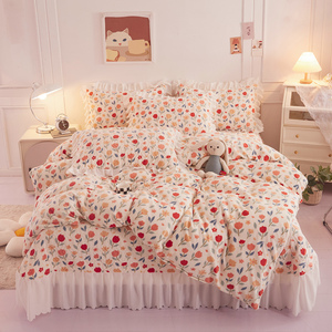 床盖四件套加厚牛奶绒珊瑚绒床单床裙法莱绒被套床上用品法兰绒