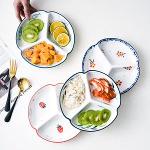 创意陶瓷日式盘子儿童早餐三格分格盘网红分餐盘家用定量分隔餐具
