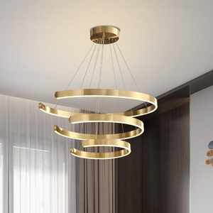 led后现代全铜环形吊灯餐厅客厅灯北欧轻奢复式楼吊灯简约卧室灯