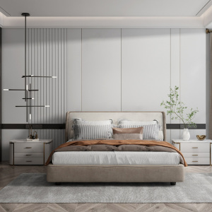 定制硬包主卧背景墙轻奢简约现代金属高档床头卧室软包护墙板装饰