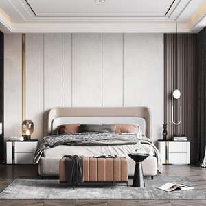 定制实木格栅硬包背景墙木饰面现代轻奢简约卧室床头背景软包发光