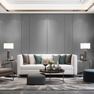 现代简约轻奢客厅沙发皮革硬包布艺背景墙金属边框护墙板软包定制
