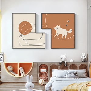 北欧风儿童房抽象组合画现代简约卧室床头装饰画创意房间背景挂画