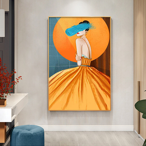 现代简约爱马仕轻奢橙色人物玄关装饰画高档衣帽间挂画样板房壁画