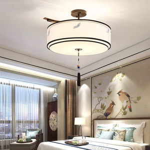 创德龙 新中式吊灯温馨浪漫卧室灯圆形书房灯餐厅灯个性刺绣灯具