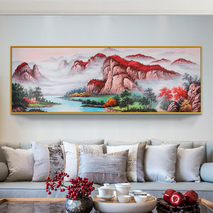 新中式沙发背景墙装饰画客厅风水画招财鸿运当头山水手绘风景油画