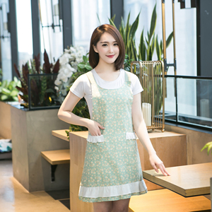 韩版时尚可爱女一体式围裙袖套防污厨房做饭成人反穿衣背带罩衣