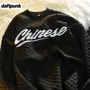 秋季字母刺绣华夫格vintage卫衣男女国潮牌情侣上衣韩版宽松外套