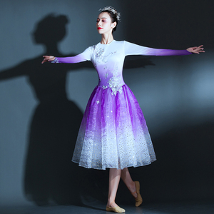 现代舞蹈服装中长款时尚开场舞蓬蓬裙歌伴舞演出服广场舞连衣裙女