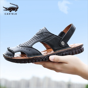 鳄鱼凉鞋男士真皮包头潮流沙滩鞋休闲软底防滑2021夏季新款皮凉鞋