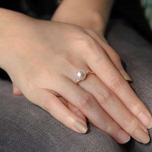 【蒂梵】日常的经典 M家同款日本天然akoya天女18k金钻石珍珠戒指