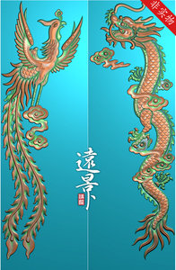 龙凤对称带线  精雕图 雕刻图 灰度图 jdp浮雕图