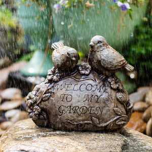 掬涵welcome欢迎门牌创意庭院杂货装饰摆件水泥小鸟石头碑雕花园