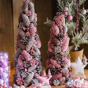 掬涵粉红圣诞树花环天然松塔装饰品家用套餐圣诞节场景布置用品