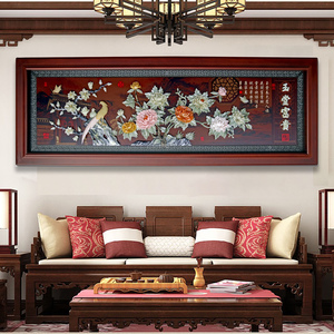 中式客厅装饰画浮雕挂画沙发背景墙画有框立体实木牌匾玉石雕刻画