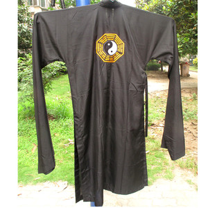 八卦青衣道装道袍道士服装夏纺绸薄款黑色绣八卦斜襟斜开长袖布扣