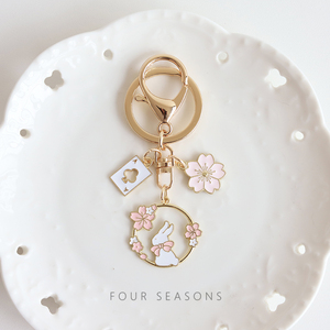 日系小清新樱花兔子钥匙扣少女心闺蜜钥匙圈包包挂件配饰礼物