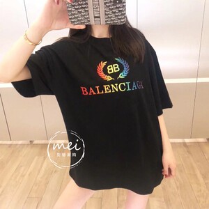 balenciaga/巴黎世家 彩虹麦穗bb刺绣双b字母logo 短袖男女t恤tee