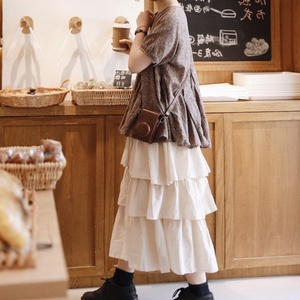 小清新日系女装森系学生甜美可爱半身裙夏文艺复古中长款蛋糕裙