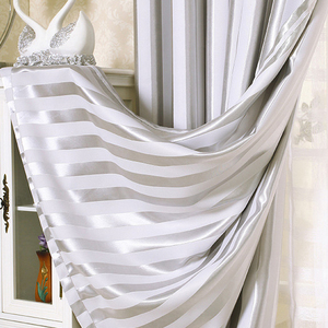 纯银灰色条纹全遮光遮阳窗帘布定制卧室伸缩杆整套成品免安装打孔