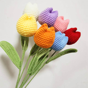 郁金香花束手工编织毛线花仿真花成品diy假花钩针制品摆放花艺