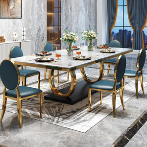 大理石餐桌简约现代港式长方形轻奢风餐台北欧家用岩板会所餐桌椅