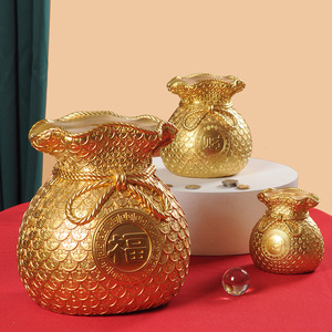 存钱罐金色招米福袋 放硬币纸币创意开业礼品桌面摆件客厅装饰品